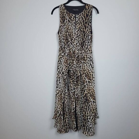 Rachel Roy Womens XS Midi Dress Leopard Twist Front Sleeveless Lined Zip Closure - Picture 1 of 11